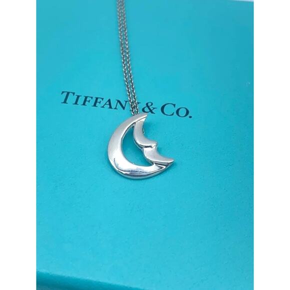 Authentic Tiffany & Co. Moon Pendant Necklace β Sterling Silver 16" β Gift Ready - Picture 1 of 7